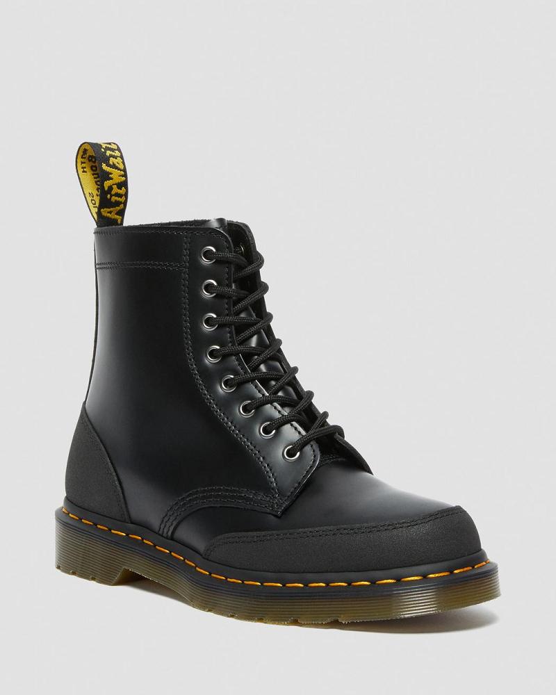 Black Women\'s Dr Martens 1460 Guard Panel Leather Lace Up Boots | CA 164TCE